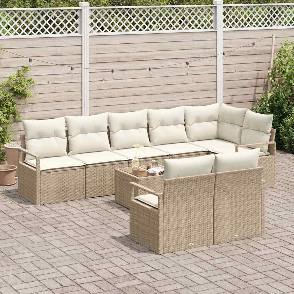 Garten-Sofa-Set mit Kissen mit Speicher 9 pcs Beige und Creme